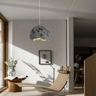 Designer raw rock pendant light, warm glow cozy living room ceiling fixture