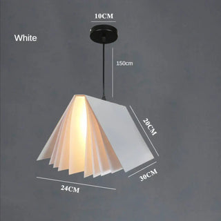 Book-shaped ceiling lamp in interior — colorful designer hanging light