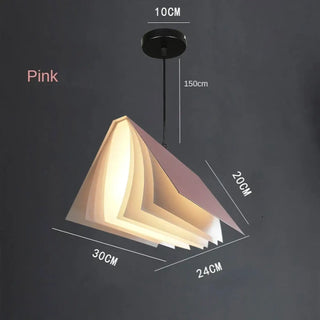Colorful book pendant lamp close-up — playful designer ceiling fixture