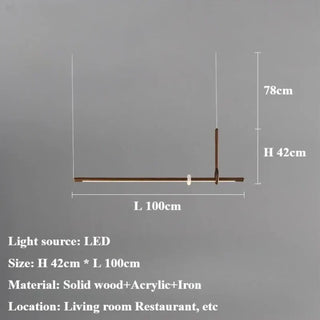Solid wood LED linear pendant, modern hanging bar lamp for dining table