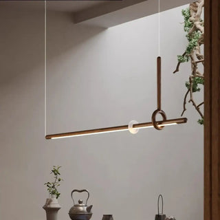 Designer solid wood LED pendant, linear modern hanging lamp for dining room