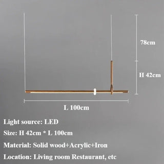 Linear LED Pendant Light - Solid Wood Modern Pendant Lamp for Dining Room