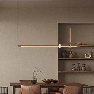 Linear LED pendant light, solid wood modern design for dining room