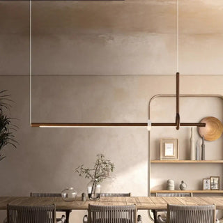Solid wood linear pendant lamp, LED modern ceiling fixture for dining table