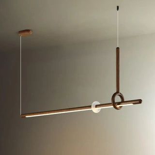Modern linear wood pendant light, LED solid bar ceiling fixture