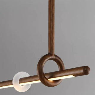 Linear wood pendant ceiling light, modern LED bar fixture for kitchen