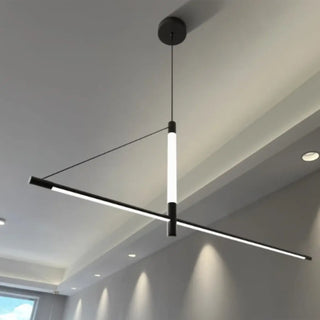 Linear black pendant in kitchen — modern LED island lighting