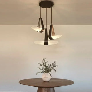 Minimalist leather and glass pendant lamp, designer hanging ceiling light with LED glow