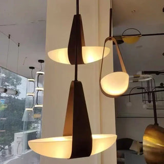 Minimalist leather pendant lamp with glass and LED glow, designer hanging ceiling light