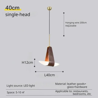 Leather glass designer pendant light, minimalist hanging ceiling lamp with warm glow