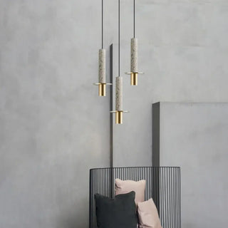 MIRABE Minimalist Stone Tube with Brass Detail Ceiling Light – view 1