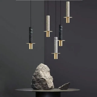 MIRABE Minimalist Stone Tube with Brass Detail Ceiling Light – view 4