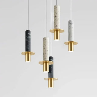 MIRABE Minimalist Stone Tube with Brass Detail Ceiling Light – view 3