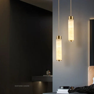 Marble pendant lamp close-up — premium stone-effect designer fixture