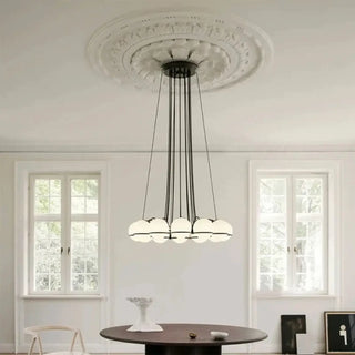 Contemporary glass globe pendant lamp, black metal hanging ceiling fixture