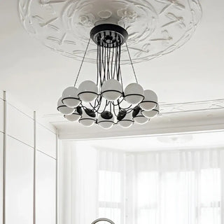 Modern black metal pendant light, glass globe ceiling fixture for living room
