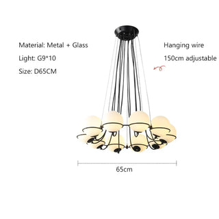 Modern glass globe pendant, black metal ceiling fixture for living room decor