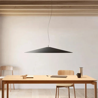 Sleek black metal pendant lamp, flat minimalist design for dining or kitchen