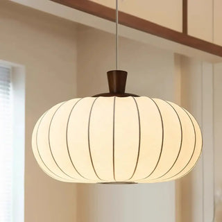 Wood accent ribbed fabric pendant, modern ceiling hanging fixture