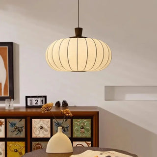 Ribbed fabric pendant lamp, wood accent modern ceiling hanging light
