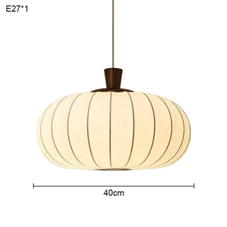 Modern wood accent pendant, ribbed fabric ceiling hanging light fixture