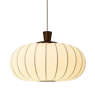 Fabric wood accent pendant light, ribbed modern ceiling hanging fixture
