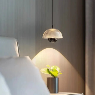 Ribbed glass pendant lamp detail, metal and glass hanging ceiling light for contemporary home