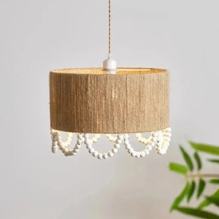 Bohemian hemp pendant, wooden beads natural eco ceiling hanging fixture