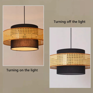 Suspension en rotin naturel – Luminaire en rotin tissé à la main avec abat-jour textile noir