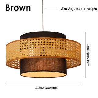 Black textile rattan pendant light, handcrafted natural woven ceiling fixture