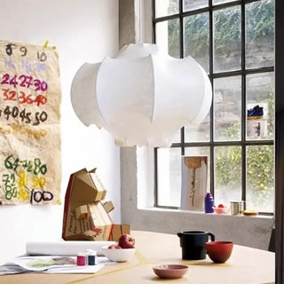 Sculpted white fabric ceiling pendant fixture, contemporary organic hanging lamp