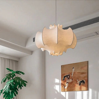 White sculpted fabric pendant light, contemporary organic hanging ceiling lamp