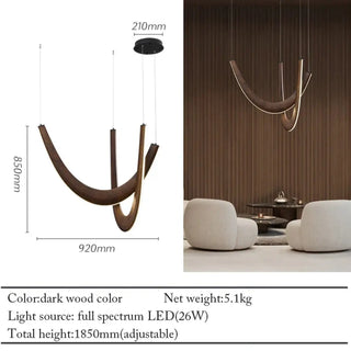 Designer wood pendant, contemporary organic LED lamp for living room