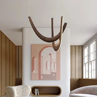 Contemporary organic wood pendant lamp, LED warm ambient hanging ceiling light