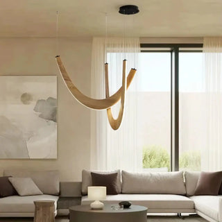 Wooden LED pendant light, contemporary organic design warm ambient fixture