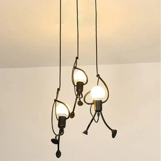 Unique sculptural metal pendant light close-up, designer hanging ceiling fixture