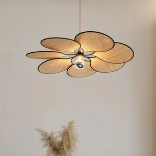Handwoven straw floral pendant light, soft ambient glow hanging ceiling lamp