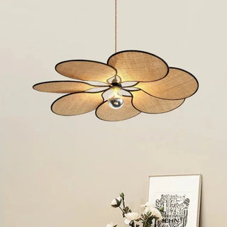Floral woven straw pendant lamp, handmade soft ambient hanging ceiling light