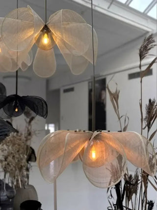 Designer beige petal pendant lamp, natural fabric, chic ambient ceiling light