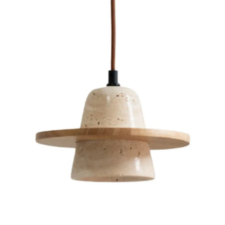 MINELA Travertine Stone and Wood Minimalist Ceiling Light – view 5