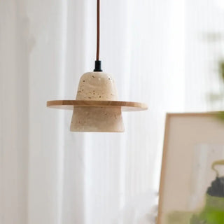 MINELA Travertine Stone and Wood Minimalist Ceiling Light – view 1