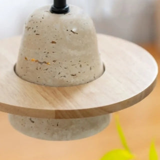 MINELA Travertine Stone and Wood Minimalist Ceiling Light – view 3
