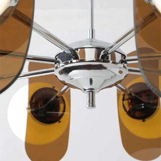 Retro pendant lamp with sculpted glass shade, warm ambient hanging ceiling fixture