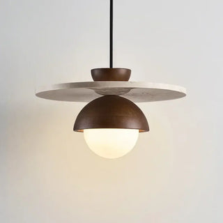 BEROQUE Round Wood Concrete and White Opaque Glass Ceiling Light – view 3