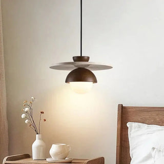 BEROQUE Round Wood Concrete and White Opaque Glass Ceiling Light – view 1