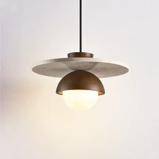 BEROQUE Round Wood Concrete and White Opaque Glass Ceiling Light – view 5