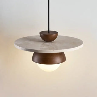 BEROQUE Round Wood Concrete and White Opaque Glass Ceiling Light – view 2