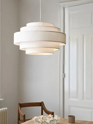 Modern tiered fabric pendant ceiling lamp in white, designer hanging light