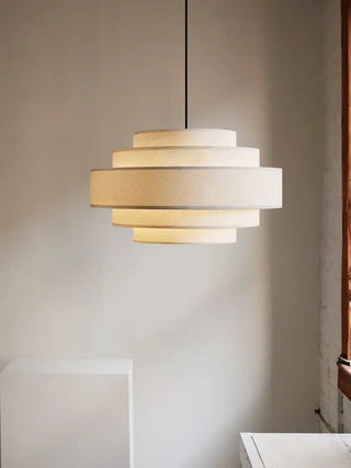 Designer white fabric pendant light, tiered hanging ceiling lamp for living room
