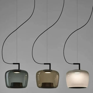 Modern black smoked glass pendant lamp, chic hanging ceiling light for dining room